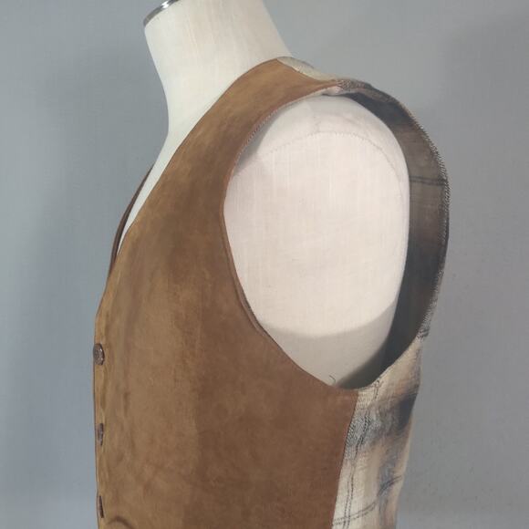 Neutral Territory Vest Men's Medium leather suede flannel Western Waistcoat - Picture 6 of 12